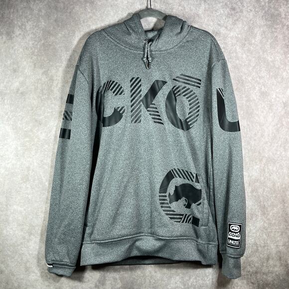 Ecko Unltd. Hoodie Sweatshirt Mens Medium Gray Fleece Graphic Hip Hop Streetwear - Picture 1 of 9